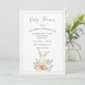 Invitation Bunny Aquarelle Floral rose fille Baby shower (Debout devant)