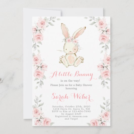 Invitation Bunny baby shower fille (Devant)
