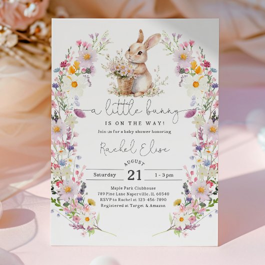 Invitation Bunny Baby Shower Invite, Wildflower Spring Design