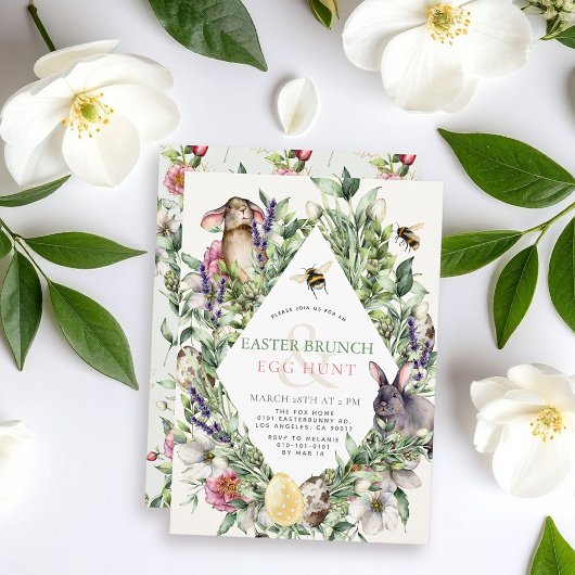 Invitation Bunny & Bee Greenery Rhombus Easter Brunch