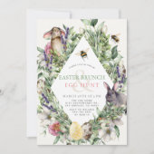 Invitation Bunny & Bee Greenery Rhombus Easter Brunch (Devant)