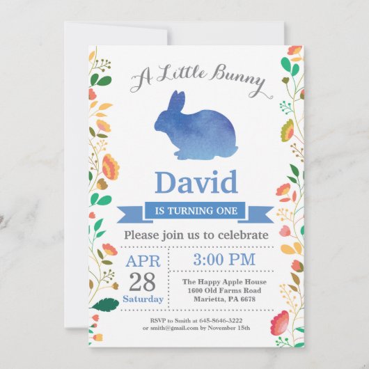 Invitation Bunny Birthday Boy Easter Egg 1er Anniversaire (Devant)