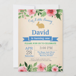 Invitation Bunny Birthday Boy Easter Egg 1er Anniversaire