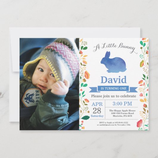 Invitation Bunny Birthday Boy Easter Egg 1er Anniversaire (Devant)