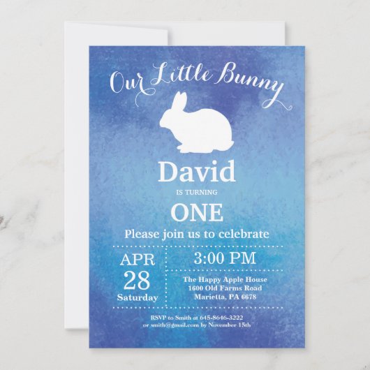 Invitation Bunny Birthday Boy Easter Egg 1er Anniversaire (Devant)