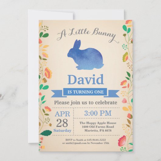 Invitation Bunny Birthday Boy Easter Egg 1er Anniversaire (Devant)