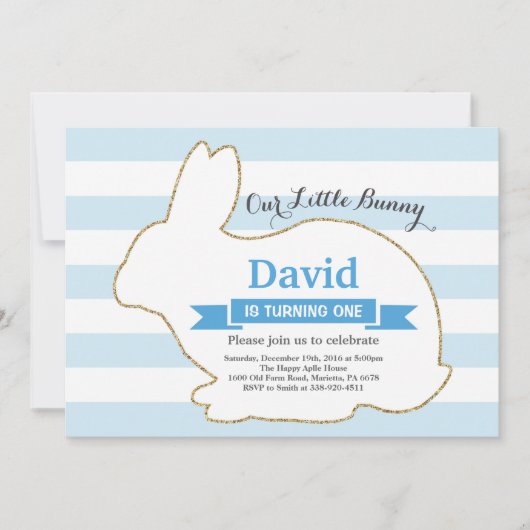 Invitation Bunny Birthday Boy Easter Egg 1er Anniversaire (Devant)