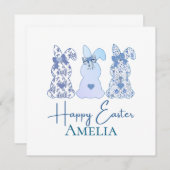 Invitation Bunny Bleu Bleu Blanc Flore Bow Personnalisé (Devant / Derrière)