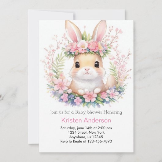 Invitation Bunny Bliss Baby shower fille (Devant)