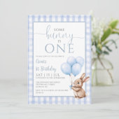 Invitation Bunny Blue Balloons Photo 1st Birthday Party (Debout devant)