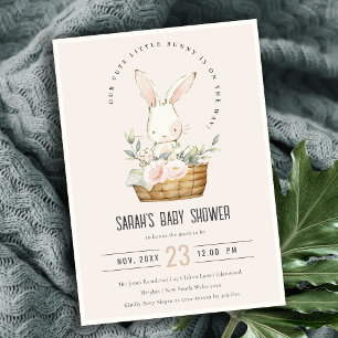 Invitation Bunny Blush Dusky Dans Baby shower Panier Floral