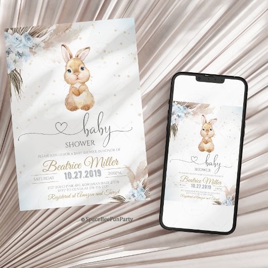 Invitation Bunny Boho baby shower 