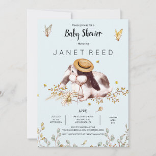 Invitation Bunny Casquette Rustic Country Baby shower Invitat