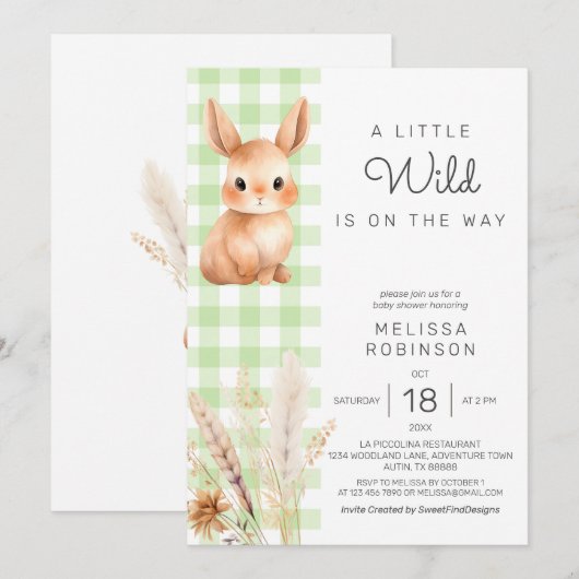 Invitation Bunny Cub Fall Forest Baby shower Pampas (Devant / Derrière)