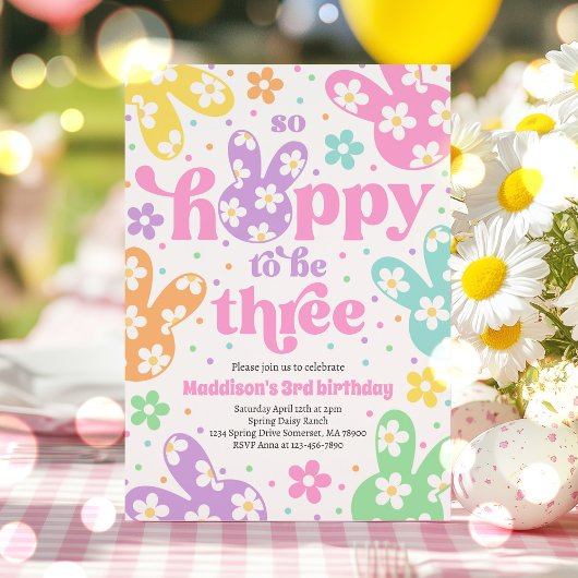 Invitation Bunny Daisy Floral Pastel Printemps 3ème anniversa