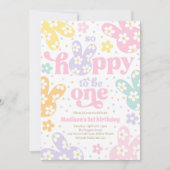 Invitation Bunny Daisy Floral Pastel Spring 1st Birthday (Devant)