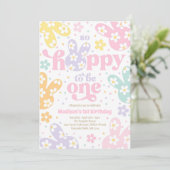 Invitation Bunny Daisy Floral Pastel Spring 1st Birthday (Debout devant)