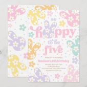 Invitation Bunny Daisy Floral Pastel Spring 5th Birthday (Devant / Derrière)