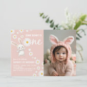 Invitation Bunny Daisy Rose Girl Anniversaire Photo Invitatio (Debout devant)
