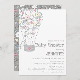 Invitation Bunny dans l'air chaud Balloon  baby shower neutre