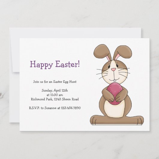 Invitation Bunny de Pâques à l'oeuf rose (Devant)