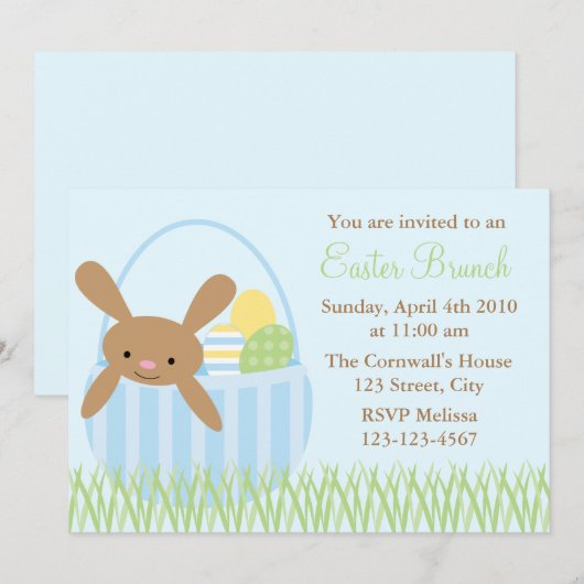 Invitation Bunny de Pâques dans un panier (Devant / Derrière)