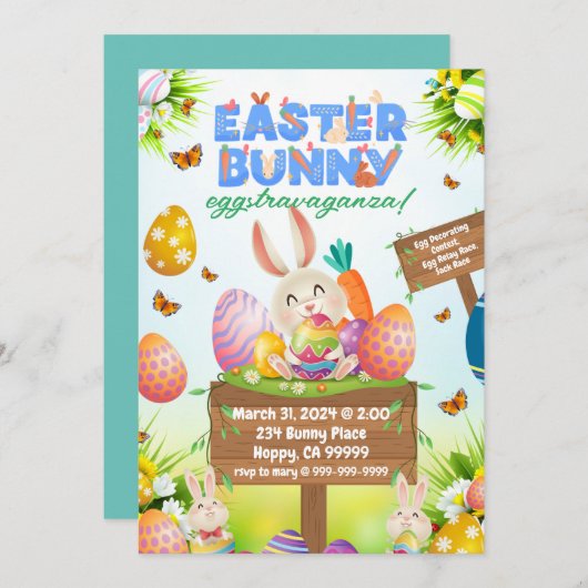 Invitation Bunny de Pâques Eggstravaganza (Devant / Derrière)