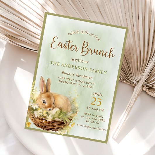 Invitation Bunny de printemps aquarelle Brunch de Pâques