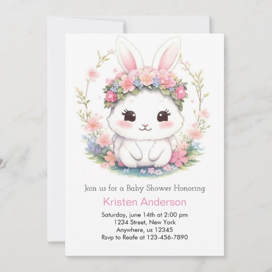 Invitation Bunny Delights Girl Baby shower (Devant)