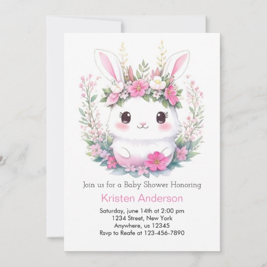 Invitation Bunny Dreams dévoilé Baby shower fille (Devant)