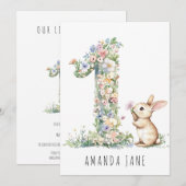Invitation Bunny Floral 1er anniversaire (Devant / Derrière)