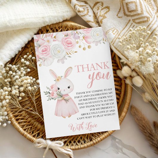 Invitation Bunny Floral 1st Birthday Thank You
