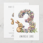 Invitation Bunny Floral 3e anniversaire (Devant / Derrière)
