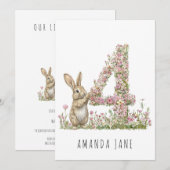 Invitation Bunny Floral 4e anniversaire (Devant / Derrière)