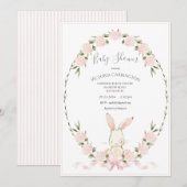 Invitation Bunny Floral Hydrangeas Pink Girl Baby Shower (Devant / Derrière)