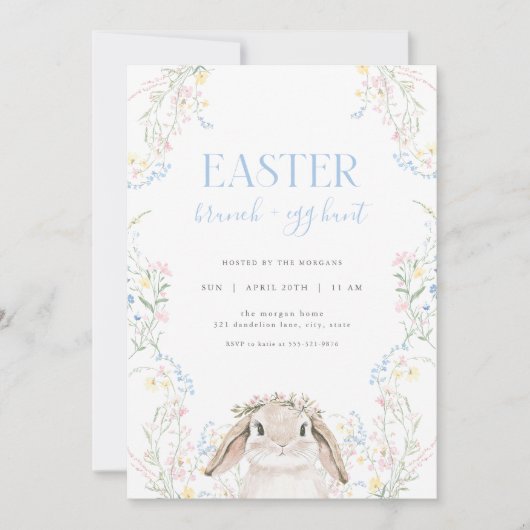 Invitation Bunny floral Pâques Brunch et chasse aux oeufs Inv (Devant)