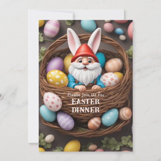 Invitation Bunny Gnome Panier d'oeufs Dîner de Pâques (Devant)