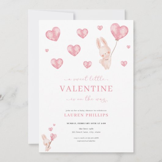Invitation Bunny Hearts Little Valentine Baby shower (Devant)