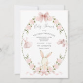Invitation Bunny Hydrangeas Pink Girl Ballerina Baby (Devant)
