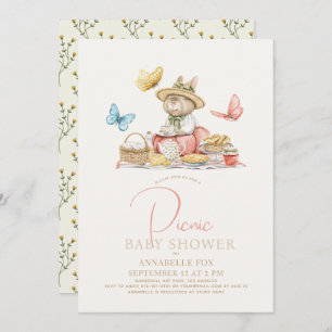 Invitation Bunny & Papillons Tea Party Baby shower de pique-n