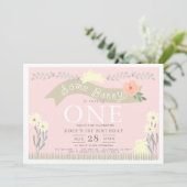 Invitation Bunny Pastel Pink GIrl 1er anniversaire (Debout devant)