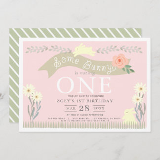 Invitation Bunny Pastel Pink GIrl 1er anniversaire