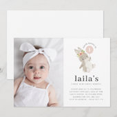 Invitation Bunny Pink Balloon Photo 1er Anniversaire Invitati (Devant / Derrière)