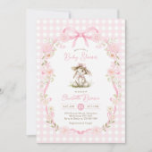 Invitation Bunny Pink Bow Gingham Baby Shower (Devant)