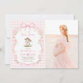 Invitation Bunny Pink Bow Gingham Baby Shower Photo (Devant)