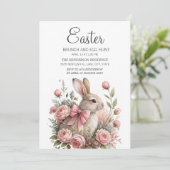 Invitation Bunny Pink Bow Pâques Brunch Chasse aux oeufs (Debout devant)