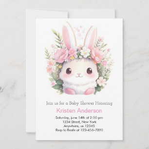 Invitation Bunny Pink Meadow Blissful Girl Baby shower