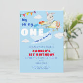 Invitation Bunny Plane Pilote un an Flown par 1er anniversair (Debout devant)