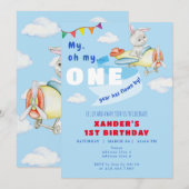 Invitation Bunny Plane Pilote un an Flown par 1er anniversair (Devant / Derrière)