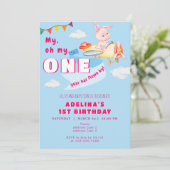 Invitation Bunny Plane Pilote un an Flown par 1er anniversair (Debout devant)
